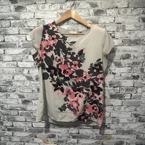EUC New York & Company Women's Semi Sheer Floral Short Sleeve Blouse Size M